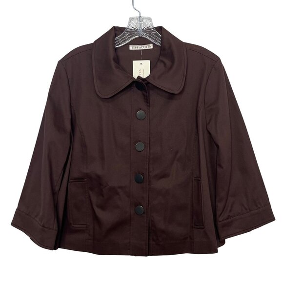 Terracotta Button-Up Brown Jacket Womens 12 Brown New Cropped Short - Picture 1 of 9